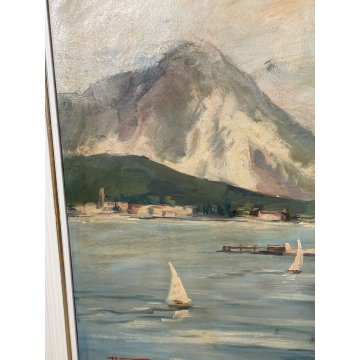 QUADRO DIPINTO PAESAGGIO LAGO MAGGIORE OLIO TELA ISOLA PESCATORI BORROMEO STRESA