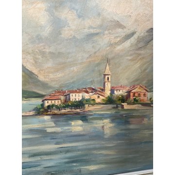 QUADRO DIPINTO PAESAGGIO LAGO MAGGIORE OLIO TELA ISOLA PESCATORI BORROMEO STRESA