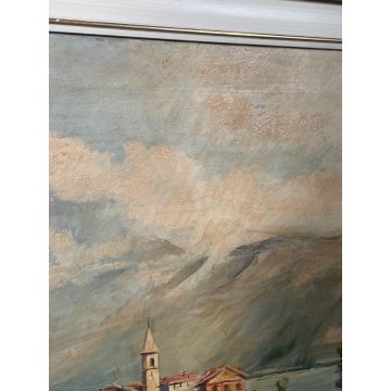 QUADRO DIPINTO PAESAGGIO LAGO MAGGIORE OLIO TELA ISOLA PESCATORI BORROMEO STRESA