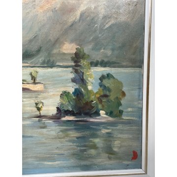 QUADRO DIPINTO PAESAGGIO LAGO MAGGIORE OLIO TELA ISOLA PESCATORI BORROMEO STRESA