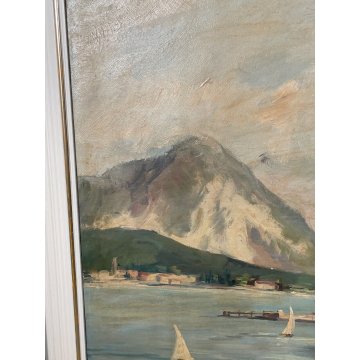 QUADRO DIPINTO PAESAGGIO LAGO MAGGIORE OLIO TELA ISOLA PESCATORI BORROMEO STRESA