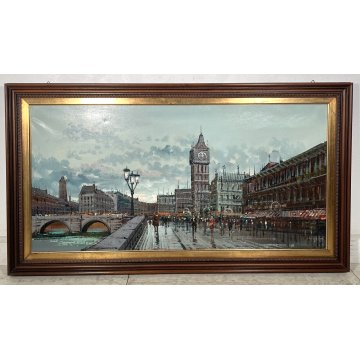 GRANDE QUADRO PAESAGGIO Cartier 66 OLIO TELA LONDRA WESTMINSTER BRIDGE BIG BEN