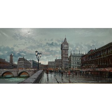 GRANDE QUADRO PAESAGGIO Cartier 66 OLIO TELA LONDRA WESTMINSTER BRIDGE BIG BEN