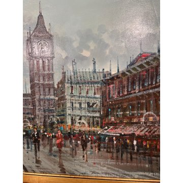 GRANDE QUADRO PAESAGGIO Cartier 66 OLIO TELA LONDRA WESTMINSTER BRIDGE BIG BEN