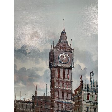 GRANDE QUADRO PAESAGGIO Cartier 66 OLIO TELA LONDRA WESTMINSTER BRIDGE BIG BEN