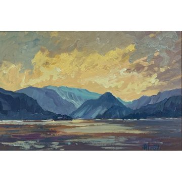 QUADRO DIPINTO PAESAGGIO Aleotti LAGO MAGGIORE OLIO TAVOLA ISOLA MADRE STRESA