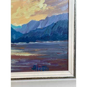 QUADRO DIPINTO PAESAGGIO Aleotti LAGO MAGGIORE OLIO TAVOLA ISOLA MADRE STRESA