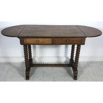 ANTICA SCRIVANIA 2 BANDELLE GAMBE ROCCHETTO 1800 SCRITTOIO TABLE 2 CASSETTI NOCE