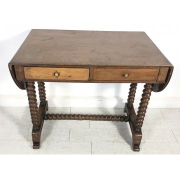 ANTICA SCRIVANIA 2 BANDELLE GAMBE ROCCHETTO 1800 SCRITTOIO TABLE 2 CASSETTI NOCE