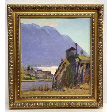 QUADRO DIPINTO Alfredo Belcastro PAESAGGIO FERIOLO BAVENO LAGO MAGGIORE PIEMONTE