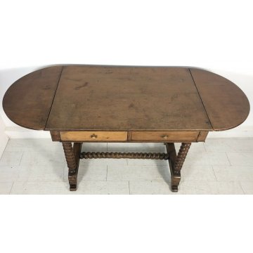 ANTICA SCRIVANIA 2 BANDELLE GAMBE ROCCHETTO 1800 SCRITTOIO TABLE 2 CASSETTI NOCE