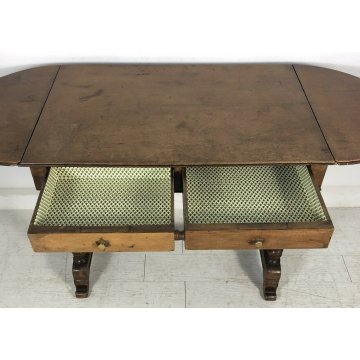 ANTICA SCRIVANIA 2 BANDELLE GAMBE ROCCHETTO 1800 SCRITTOIO TABLE 2 CASSETTI NOCE
