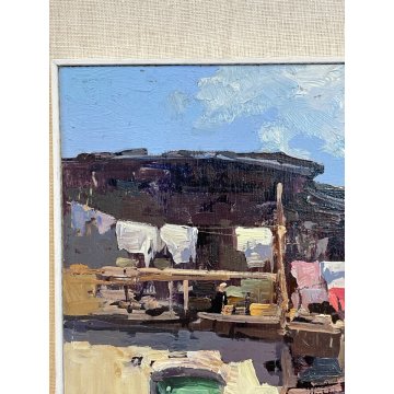 ANTICO QUADRO DIPINTO OLIO G. Pesa "RUSTICO" PAESAGGIO MERCATO PANNI LIGURIA 900