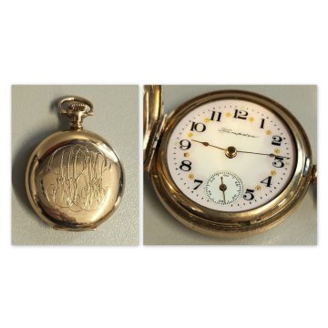 ANTICO OROLOGIO TASCA Hampden ORO 14k Gold Filled HUNTER POCKET WATCH taschino