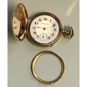 ANTICO OROLOGIO TASCA Hampden ORO 14k Gold Filled HUNTER POCKET WATCH taschino