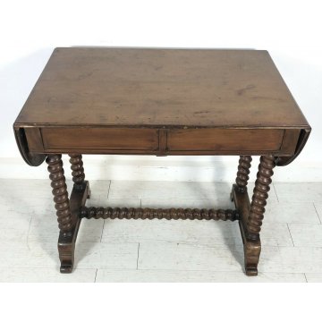 ANTICA SCRIVANIA 2 BANDELLE GAMBE ROCCHETTO 1800 SCRITTOIO TABLE 2 CASSETTI NOCE