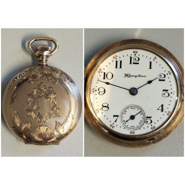 ANTICO OROLOGIO TASCA Hampden ORO 8k Gold Filled HUNTER POCKET WATCH taschino