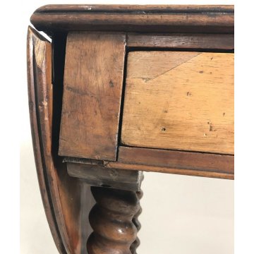 ANTICA SCRIVANIA 2 BANDELLE GAMBE ROCCHETTO 1800 SCRITTOIO TABLE 2 CASSETTI NOCE