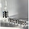 SET LIQUORE DECANTER 6 BICCHIERI Bohemian CRYSTAL Art Decò DECORO NERO ARGENTO