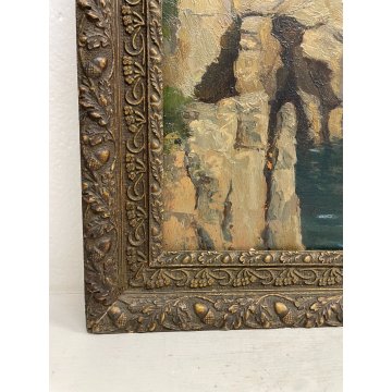 QUADRO DIPINTO Silvio Secchi PAESAGGIO LIGURE MARINA GENOVA EPOCA '800 SCOGLIERA