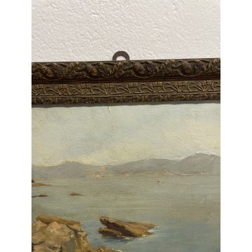 QUADRO DIPINTO Silvio Secchi PAESAGGIO LIGURE MARINA GENOVA EPOCA '800 SCOGLIERA