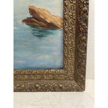 QUADRO DIPINTO Silvio Secchi PAESAGGIO LIGURE MARINA GENOVA EPOCA '800 SCOGLIERA