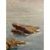 QUADRO DIPINTO Silvio Secchi PAESAGGIO LIGURE MARINA GENOVA EPOCA '800 SCOGLIERA