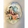 QUADRO FORMELLA PLACCA SCENA GALANTE PORCELLANA POLICROMA MS Germany ANNI '50