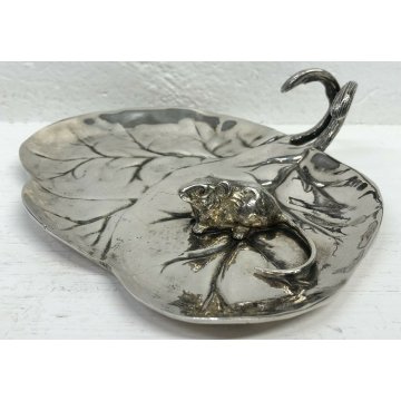 SVUOTA TASCHE VINTAGE TOPOLINO DESIGN METALLO ARGENTATO FOGLIE NATURA POSACENERE