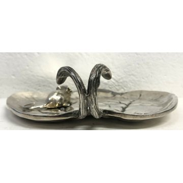 SVUOTA TASCHE VINTAGE TOPOLINO DESIGN METALLO ARGENTATO FOGLIE NATURA POSACENERE