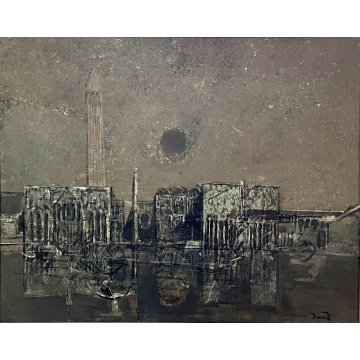 GRANDE QUADRO OLIO Lino Dinetto Piazza San Marco ASTRATTO VEDUTA VENEZIA LAGUNA