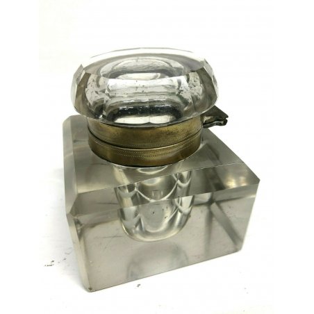 ANTICO CALAMAIO EPOCA VETRO FRANCESE OTTONE FINE '800 PRIMI '900 INKWELL 