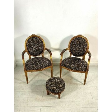 COPPIA POLTRONA LUIGI XIV LEOPARDATE 1900 VINTAGE ARMCHAIR SOFA SEDIA ITALY MADE