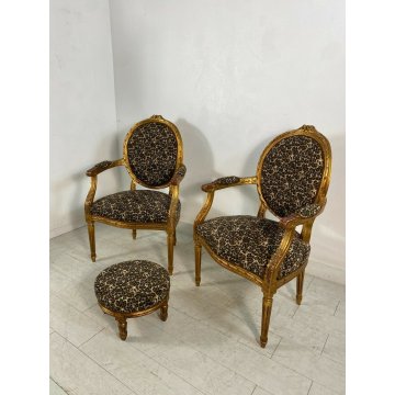 COPPIA POLTRONA LUIGI XIV LEOPARDATE 1900 VINTAGE ARMCHAIR SOFA SEDIA ITALY MADE