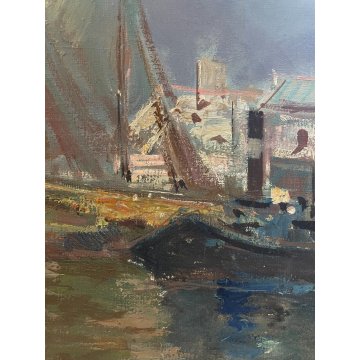 ANTICO QUADRO OLIO S. Balsamo PAESAGGIO MARINA GOLFO di NAPOLI PESCATORI BARCHE