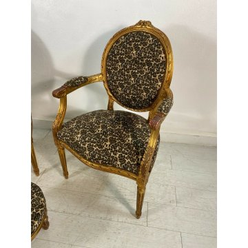 COPPIA POLTRONA LUIGI XIV LEOPARDATE 1900 VINTAGE ARMCHAIR SOFA SEDIA ITALY MADE
