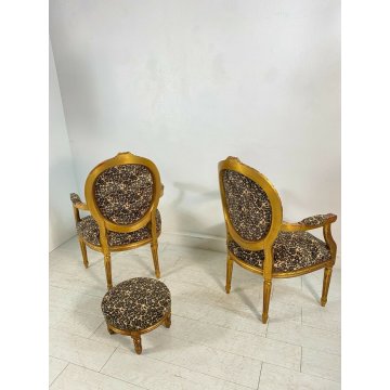 COPPIA POLTRONA LUIGI XIV LEOPARDATE 1900 VINTAGE ARMCHAIR SOFA SEDIA ITALY MADE