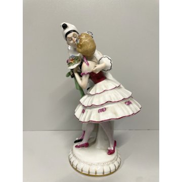 SCULTURA PORCELLANA GINORI Schwarza Saalbahn Pierrot Colombina 23 cm/h DECO' 900