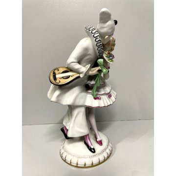 SCULTURA PORCELLANA GINORI Schwarza Saalbahn Pierrot Colombina 23 cm/h DECO' 900