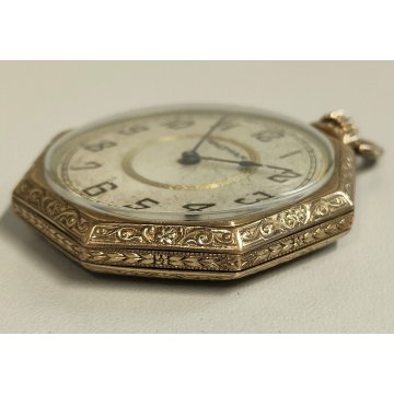 ANTICO OROLOGIO TASCA DORATO Waltham Octagon EPOCA 900 OLD POCKET WATCH taschino