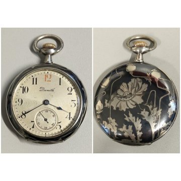 ANTICO OROLOGIO TASCA Zenith ARGENTO 800 NIELLO FIORI Old Pocket Watch TASCHINO