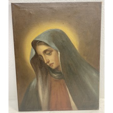 ANTICO DIPINTO OLIO SU TELA Maria Madonna RELIGIOSO SANTA epoca '900 QUADRO