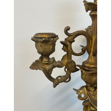 ANTICA COPPIA CANDELIERE CANDELABRO LIBERTY PORTACANDELE OTTONE DORATO EPOCA 900