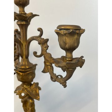 ANTICA COPPIA CANDELIERE CANDELABRO LIBERTY PORTACANDELE OTTONE DORATO EPOCA 900