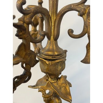 ANTICA COPPIA CANDELIERE CANDELABRO LIBERTY PORTACANDELE OTTONE DORATO EPOCA 900