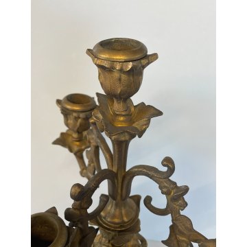 ANTICA COPPIA CANDELIERE CANDELABRO LIBERTY PORTACANDELE OTTONE DORATO EPOCA 900