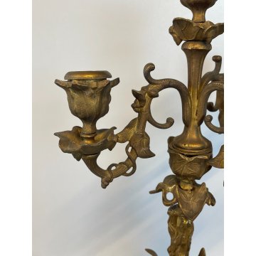 ANTICA COPPIA CANDELIERE CANDELABRO LIBERTY PORTACANDELE OTTONE DORATO EPOCA 900