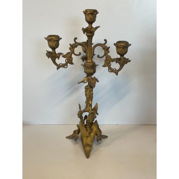 ANTICA COPPIA CANDELIERE CANDELABRO LIBERTY PORTACANDELE OTTONE DORATO EPOCA 900