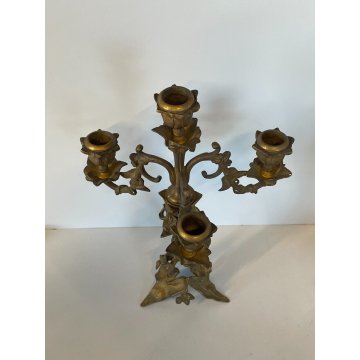 ANTICA COPPIA CANDELIERE CANDELABRO LIBERTY PORTACANDELE OTTONE DORATO EPOCA 900