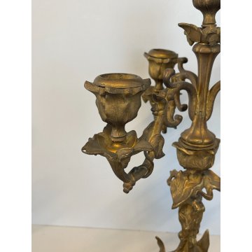 ANTICA COPPIA CANDELIERE CANDELABRO LIBERTY PORTACANDELE OTTONE DORATO EPOCA 900